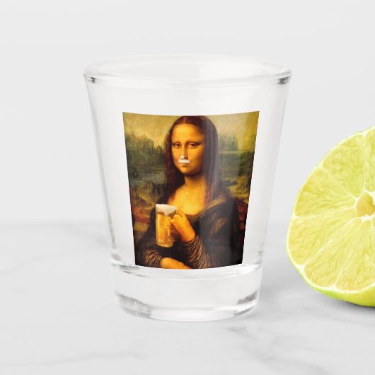 Mona Lisa trinkt Bier Liebhaber Schnapsglas (Vorderseite)