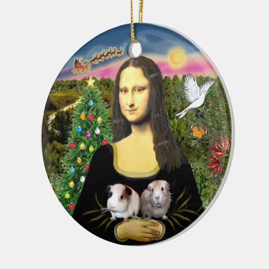 Mona Lisa und ihre beiden Guinea Schweine Keramik Ornament (Links)