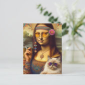 Mona Lisa und ihre Himalayan-Katze Rauchen Postkarte (Stehend Vorderseite)