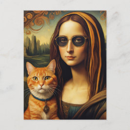 Mona Lisa und ihre Ingwerkatze Postkarte