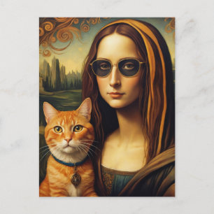 Mona Lisa und ihre Ingwerkatze Postkarte