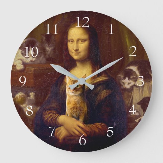 Mona Lisa und ihre Katze Große Wanduhr (Vorderseite)
