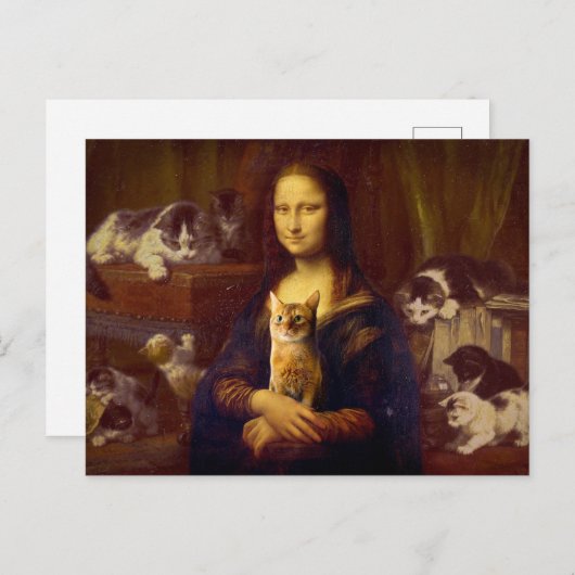 Mona Lisa und ihre Katze Postkarte (Vorne/Hinten)