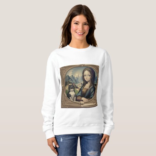 Mona Lisa und ihre Katze Sweatshirt (Vorne ganz)