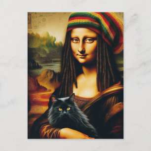 Mona Lisa und ihre schwarze Katze Postkarte