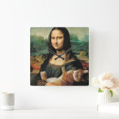 Mona Lisa und Katze Leonardo da Vinci Quadratische Wanduhr (Zuhause)