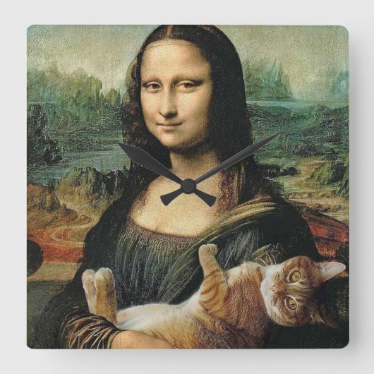 Mona Lisa und Katze Leonardo da Vinci Quadratische Wanduhr (Vorderseite)