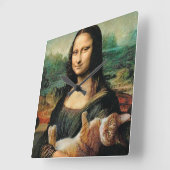 Mona Lisa und Katze Leonardo da Vinci Quadratische Wanduhr (Winkel)