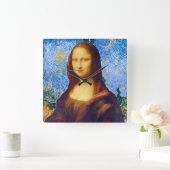 Mona Lisa und Van Gogh  Quadratische Wanduhr (Zuhause)