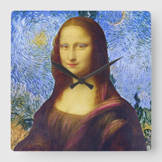 Mona Lisa und Van Gogh  Quadratische Wanduhr (Vorderseite)