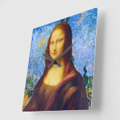 Mona Lisa und Van Gogh  Quadratische Wanduhr (Winkel)