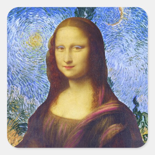 Mona Lisa und Van Gogh Quadratischer Aufkleber (Vorderseite)