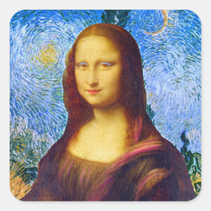 Mona Lisa und Van Gogh Quadratischer Aufkleber