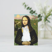 Mona Lisa und Weiße Katze Postkarte (Stehend Vorderseite)