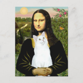 Mona Lisa und Weiße Katze Postkarte