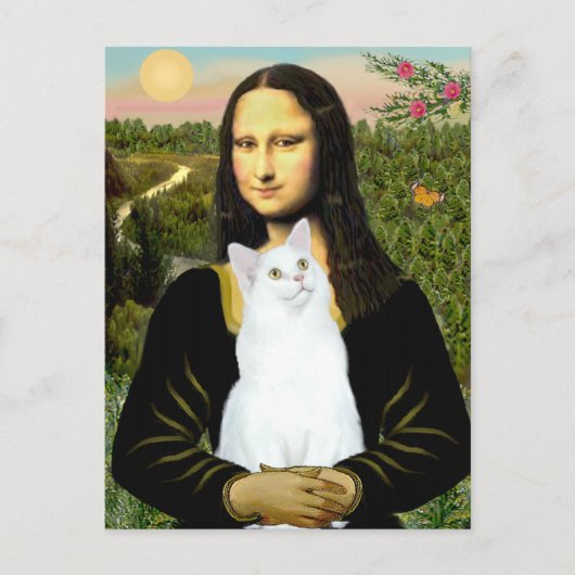 Mona Lisa und Weiße Katze Postkarte (Vorderseite)