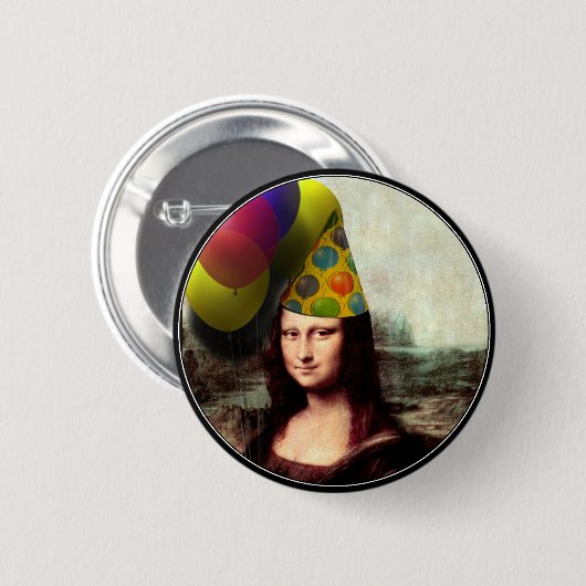 Mona Lisa Wearing Party Hat Button (Vorne & Hinten)