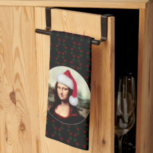 Mona Lisa Weihnachtsmannmütze Weihnachten Geschirrtuch