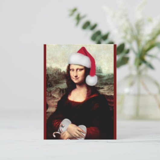 Mona Lisa Weihnachtsmannmütze Weihnachten Postkarte (Stehend Vorderseite)