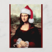 Mona Lisa Weihnachtsmannmütze Weihnachten Postkarte (Vorderseite)
