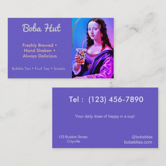Mona Lisa with Bubble Tea Visitenkarte (Vorne/Hinten)