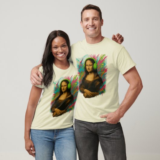 Mona Lisa with Headphones - Neon Graffiti Style on T-Shirt (Unisex)
