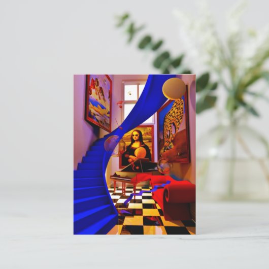 Mona-lisa-Zimmer Postkarte (Stehend Vorderseite)