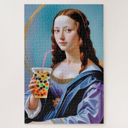 Mona Lisa's Bubble Tea Moment – 1014-Piece Jigsaw  Puzzle (Vertikal)