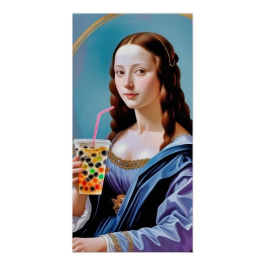 Mona Lisa's Bubble Tea Moment – Glossy Poster (Vorderseite)