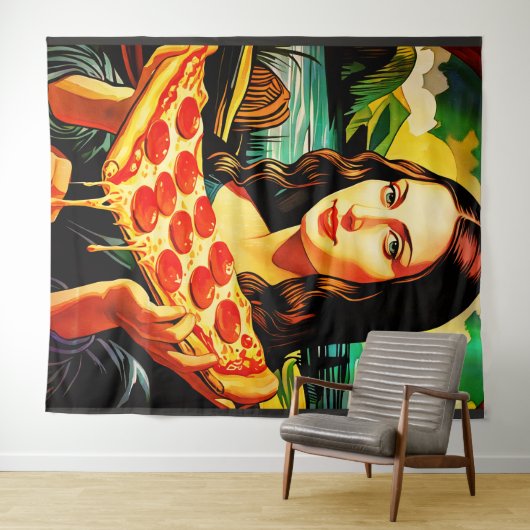 Mona Lisas Pizzamoment Extra Large Tapestry Wandteppich (Beispiel (Horizontal))