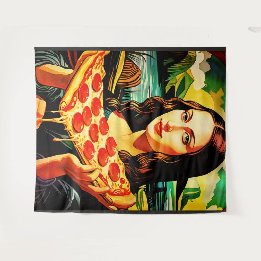 Mona Lisas Pizzamoment Extra Large Tapestry Wandteppich (Vorderseite (Horizontal))