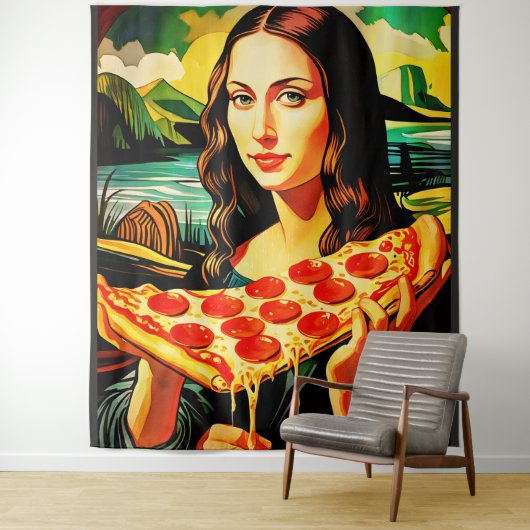 Mona Lisas Pizzamoment Extra Large Tapestry Wandteppich (Beispiel)