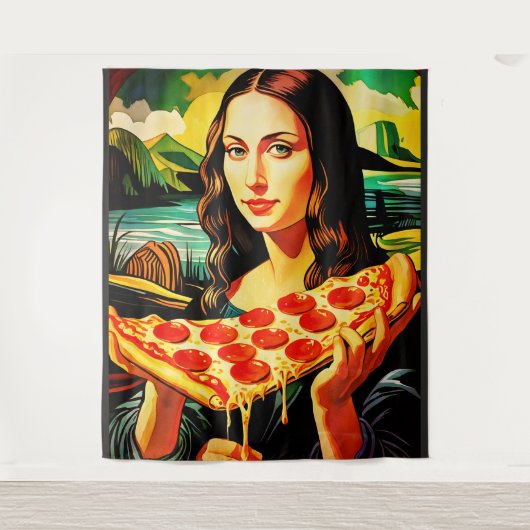 Mona Lisas Pizzamoment Extra Large Tapestry Wandteppich (Vorderseite)
