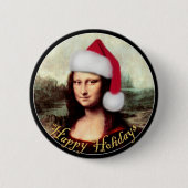 Mona Lisas Weihnachtszeit-Weihnachtsmannmütze Button (Vorderseite)