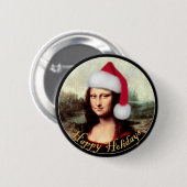 Mona Lisas Weihnachtszeit-Weihnachtsmannmütze Button (Vorne & Hinten)