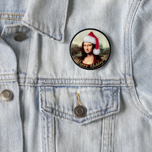 Mona Lisas Weihnachtszeit-Weihnachtsmannmütze Button (Beispiel)