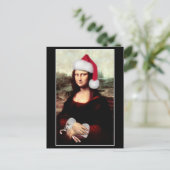 Mona Lisas Weihnachtszeit-Weihnachtsmannmütze Feiertagspostkarte (Stehend Vorderseite)