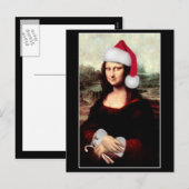 Mona Lisas Weihnachtszeit-Weihnachtsmannmütze Feiertagspostkarte (Vorne/Hinten)