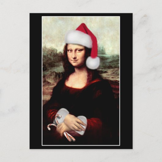 Mona Lisas Weihnachtszeit-Weihnachtsmannmütze Feiertagspostkarte (Vorderseite)