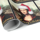 Mona Lisas Weihnachtszeit-Weihnachtsmannmütze Geschenkpapier (Rolleneckpunkt)