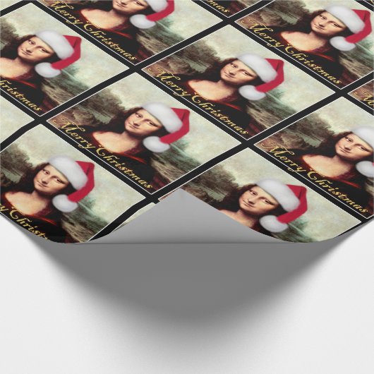 Mona Lisas Weihnachtszeit-Weihnachtsmannmütze Geschenkpapier (Ecke)