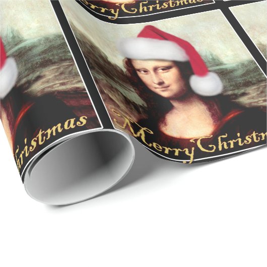 Mona Lisas Weihnachtszeit-Weihnachtsmannmütze Geschenkpapier (Rolleneckpunkt)