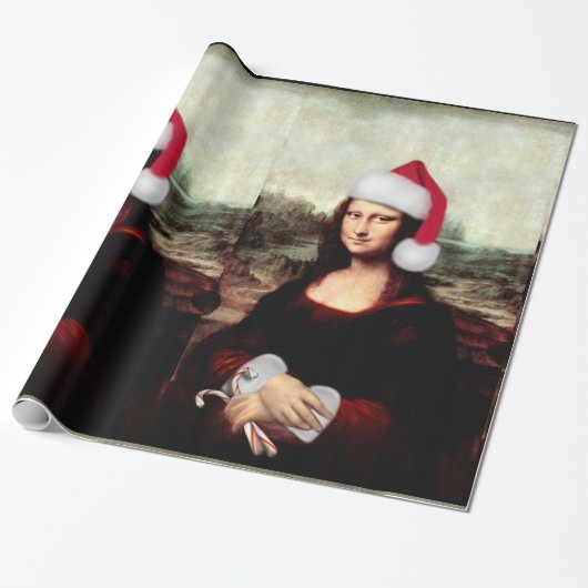 Mona Lisas Weihnachtszeit-Weihnachtsmannmütze Geschenkpapier (Ungerollt)