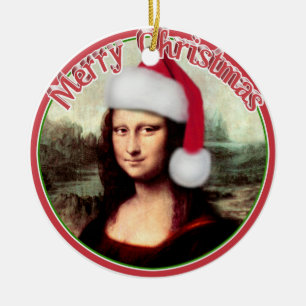 Mona Lisas Weihnachtszeit-Weihnachtsmannmütze Keramik Ornament