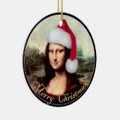 Mona Lisas Weihnachtszeit-Weihnachtsmannmütze Keramik Ornament (Rechts)