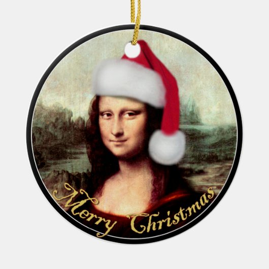 Mona Lisas Weihnachtszeit-Weihnachtsmannmütze Keramik Ornament (Vorne)