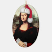 Mona Lisas Weihnachtszeit-Weihnachtsmannmütze Keramikornament (Links)
