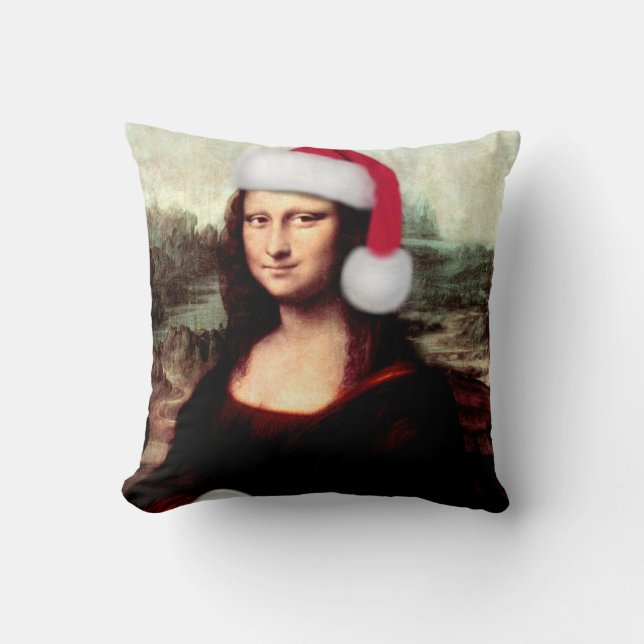 Mona Lisas Weihnachtszeit-Weihnachtsmannmütze Kissen (Vorderseite)