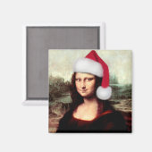 Mona Lisas Weihnachtszeit-Weihnachtsmannmütze Magnet (Vorderseite/Rückseite)
