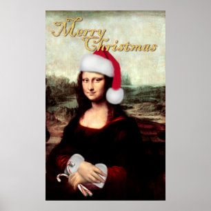 Mona Lisas Weihnachtszeit-Weihnachtsmannmütze Poster